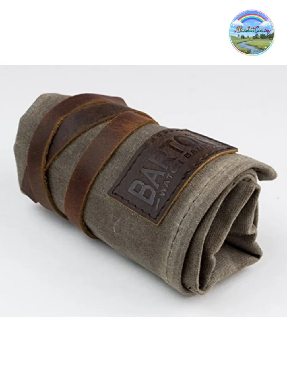 Waxed Canvas Watch Roll Travel Case for 5 Watches, Leather Trim, Genuine Leather